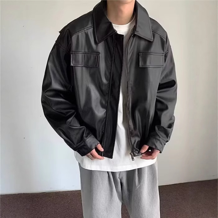 American Retro Motorcycle Leather Jacket for Men, Autumn New Design, Niche Loose Trendy Brand Versatile Pu Leather Jacket American Retro Motorcycle Leather Jacket for Men, Autumn New Design, Niche Loose Trendy Brand Versatile Pu Leather Jacket