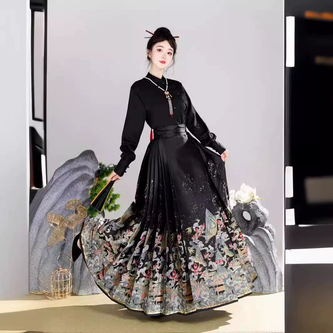 Платье с конским лицом новый китайский китайский костюм 2024 новый женский принт для взрослых