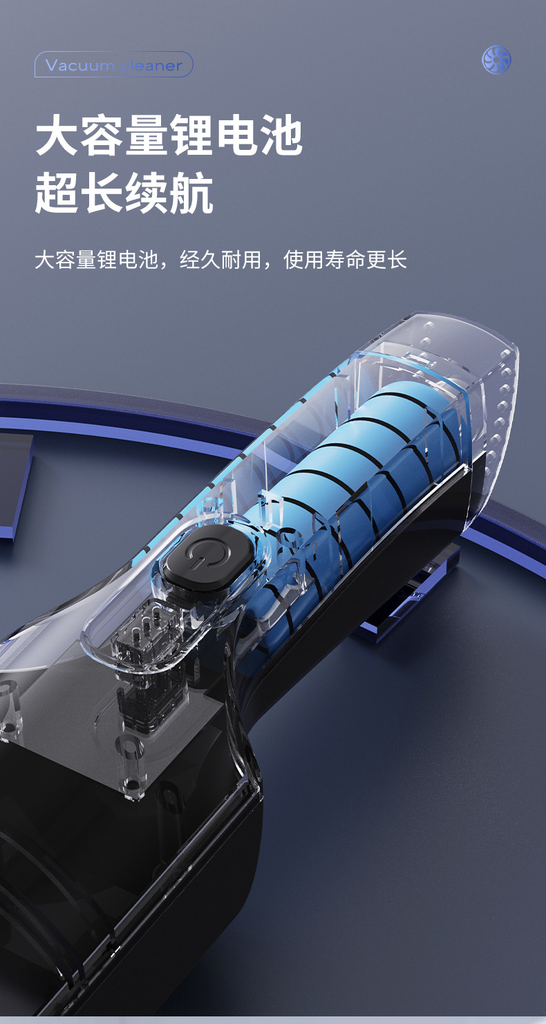 Cross-border household wireless charging portable vacuum cleaner with light, strong suction, multifunctional handheld small vacuum cleaner for car use