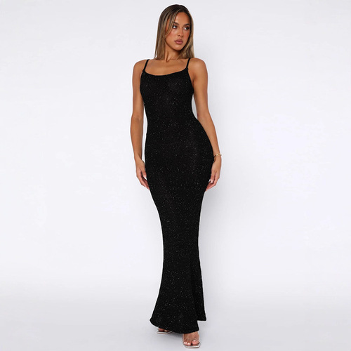 41714 Naza Cross-border Exclusive Summer New Slimming Strap Back Tassel European and American Halter Dress Women 