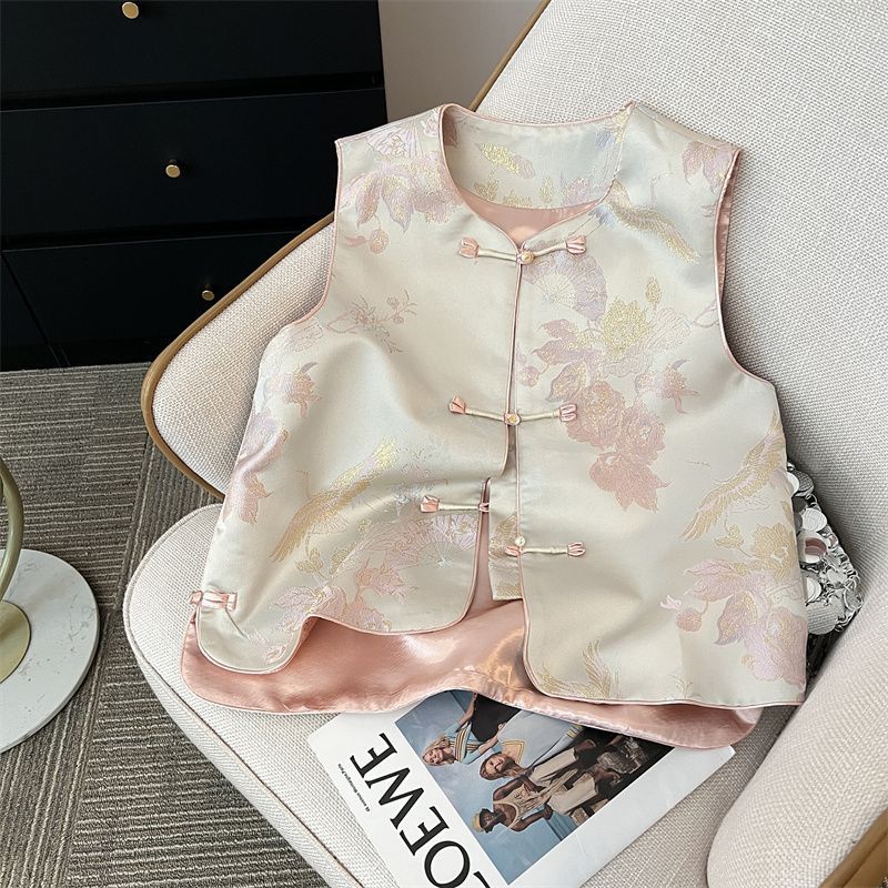 New Chinese Style Vest, Waistcoat, Women's Summer Retro Chinese Style Disc Buckle Spring and Autumn Outer Vest Top