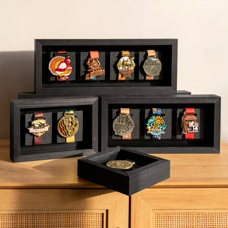 Wooden Medal Storage Box Wooden Acrylic Transparent Desktop Ornament Storage Box Watch Medal Decorative Display Box