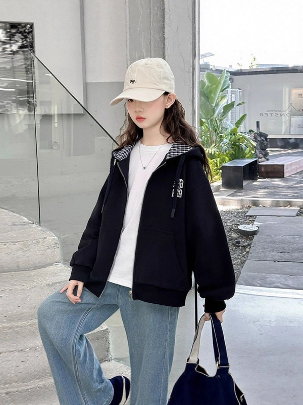 女童秋装连帽拼接外套2025新款中大童韩版洋气韩版拉链卫衣开衫潮|undefined