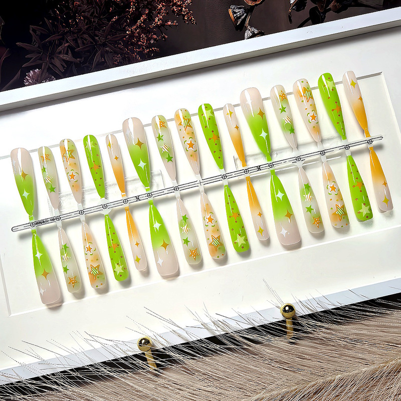 S779【Starry Lime】Pre-made Nails: Vibrant and Bright, Long Style, Fashionable, High-end, Detachable Nail Pieces S779【Starry Lime】Pre-made Nails: Vibrant and Bright, Long Style, Fashionable, High-end, Detachable Nail Pieces