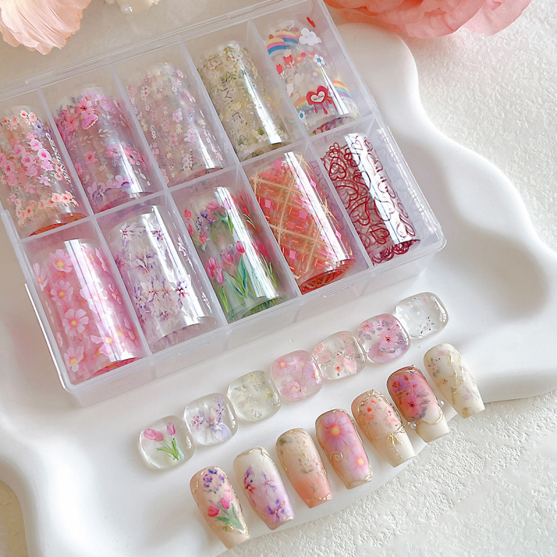 Nail Art Transfer Paper Box Set of 10 Mixed Floral Designs, New Spring Tulip, Peach Blossom, Heart-Shaped Nail Stickers Wholesale Nail Art Transfer Paper Box Set of 10 Mixed Floral Designs, New Spring Tulip, Peach Blossom, Heart-Shaped Nail Stickers Wholesale