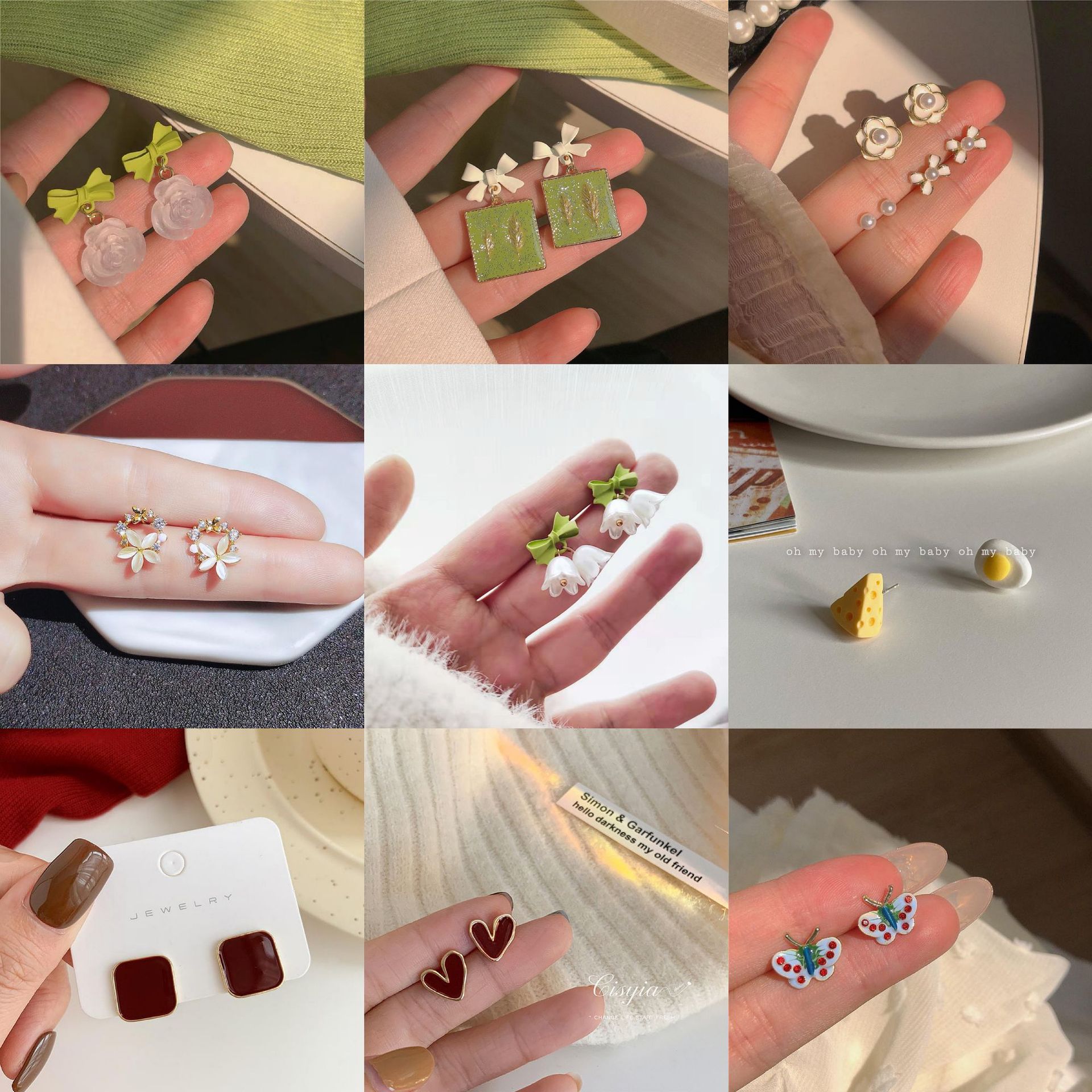 Cute summer fresh retro small design earrings with bow, simple and elegant design, flowered, trend of season