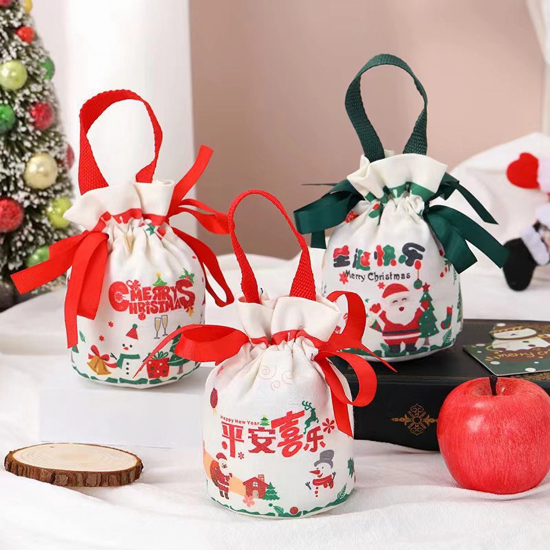 Navidad transfronterizas Santa Fe canvas bolsas de mano Nochebuena Navidad paquete de bolsas de regalo de dulces para niños bolsas de regalo