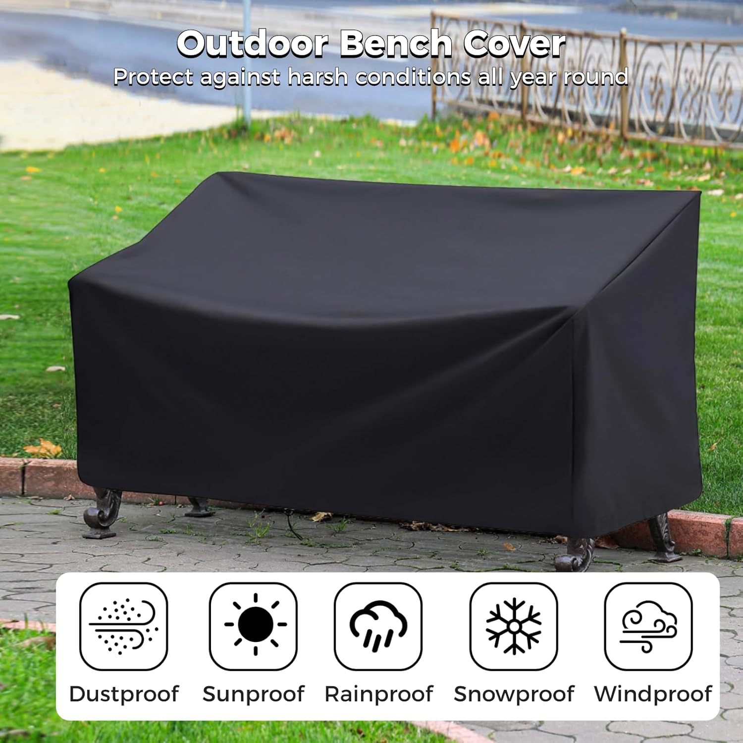 Outdoor Bench Cover 2-Seater 3-Seater Patio Furniture Cover Garden Furniture Sofa Cover Waterproof Simple Modern Style Non-Slip