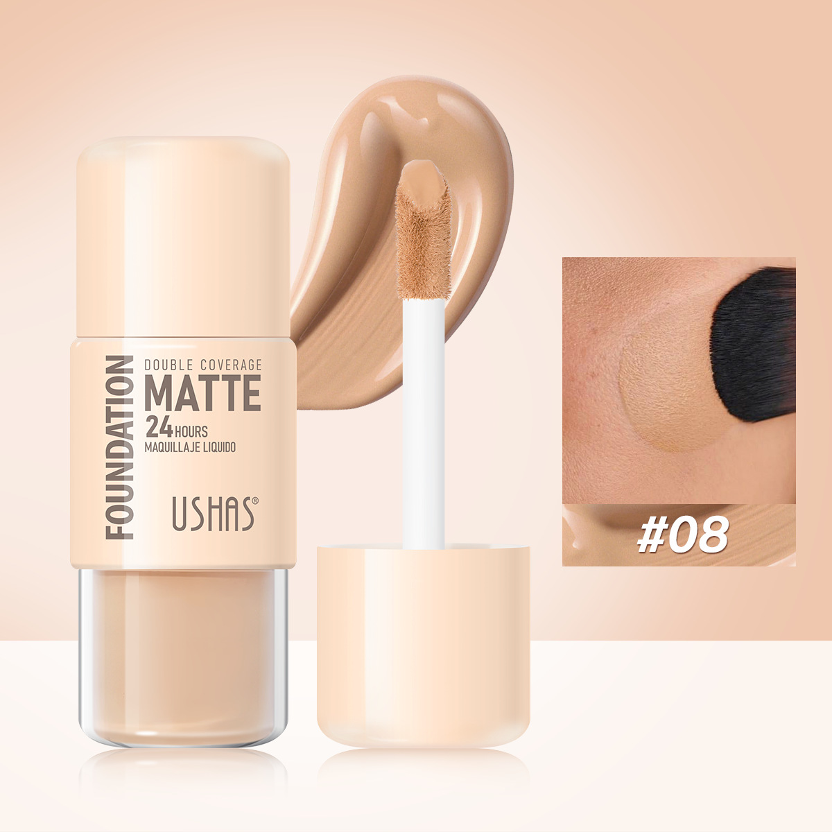 USHAS Base líquida de punto transfronterizo europea y americana Efecto de maquillaje mate Moisturizing Base de maquillaje Corrector impermeable de larga duración UC080