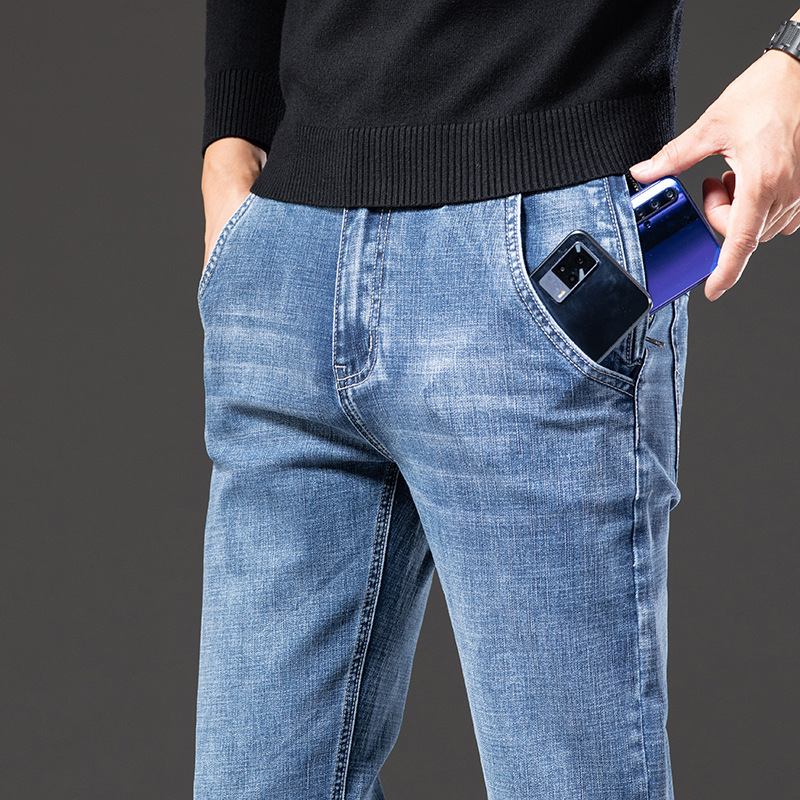 Autumn retro elastic casual jeans with zipper