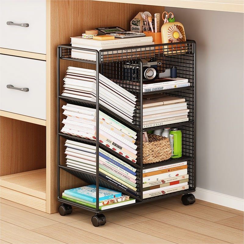 Estante de libros debajo de la mesa, estante de almacenamiento de artículos móviles, carro simple para estudiantes, rueda de almacenamiento de libros junto al escritorio del aula