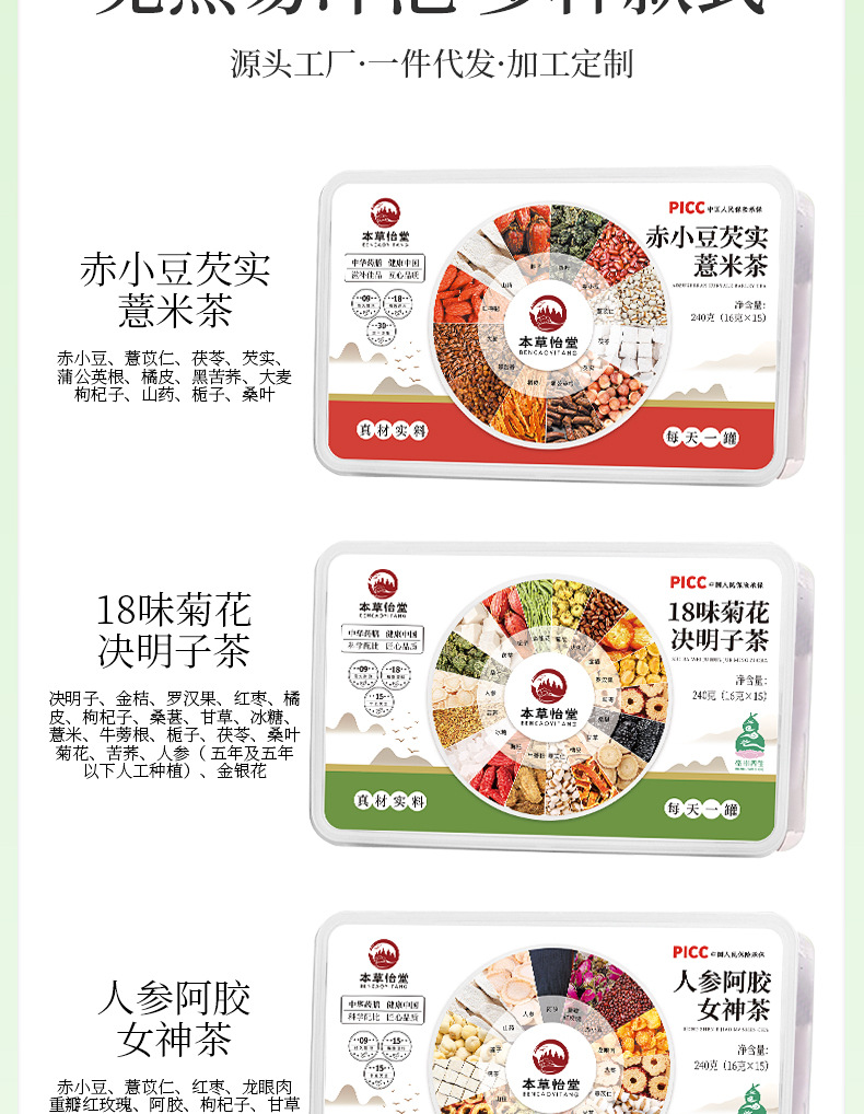 Chrysanthemum Cassia Seed Tea with Red Bean Euryale Barley Ginseng and Donkey Hide Gelatin 240g 15 Cup Gift Box specifications