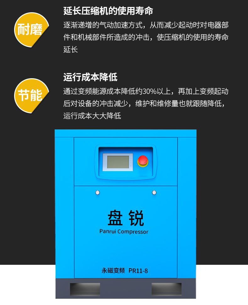 【Panrui】Permanent Magnet Variable Frequency Screw-Type Air Compressor Industrial Screw Compressor Air Pump 7.5/11/15/22/3
