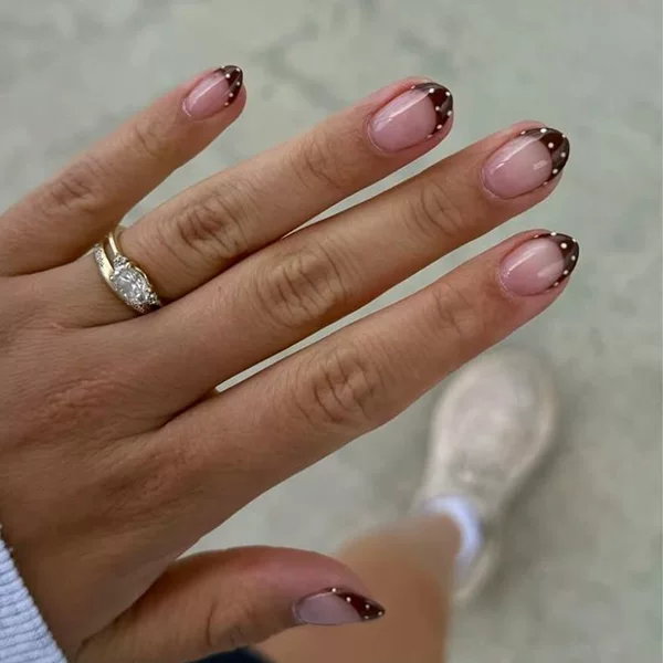 Lefan Nail Art Simple Autumn-Winter French Style Short Almond Nails Polka Dot Round Dot Cross-Border Foreign Trade Nail Tips Wholesale