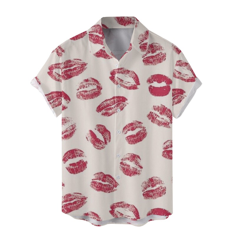 Cross-Border Men's and Women's Loose Printed New Lapel Short-Sleeved Shirts for Men