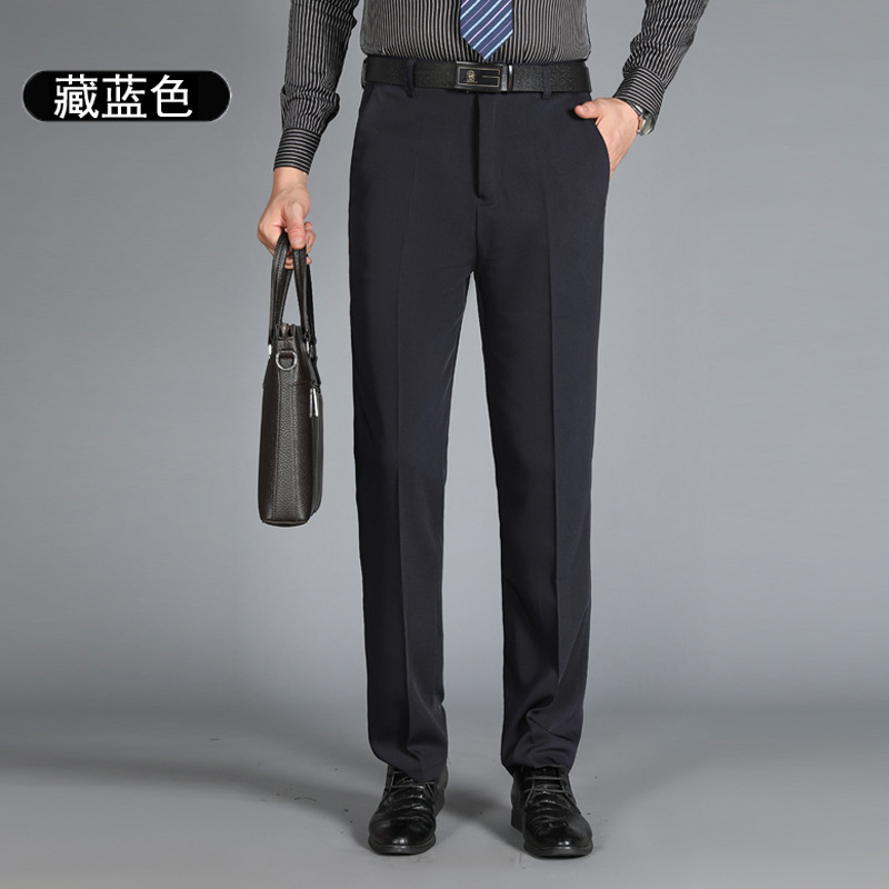 Pantalones de traje gruesos de otoño e invierno pantalones de traje de mediana edad rectos para hombres pantalones de traje de mediana edad sueltos para hombres ropa formal de negocios forrada de lana engrosada para hombres