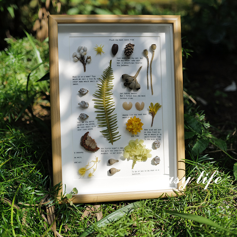 Log-Style Plant Specimen Photo Frame Table, Dried Flowers, Fruits and Leaves, Living Room Wall Decoration, Decorative Hanging Painting Gift