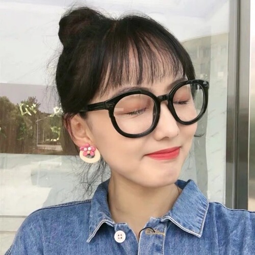 Black thick-framed myopia glasses, anti-blue light, Korean style Internet celebrity flat frames for women with round faces, slimming glasses