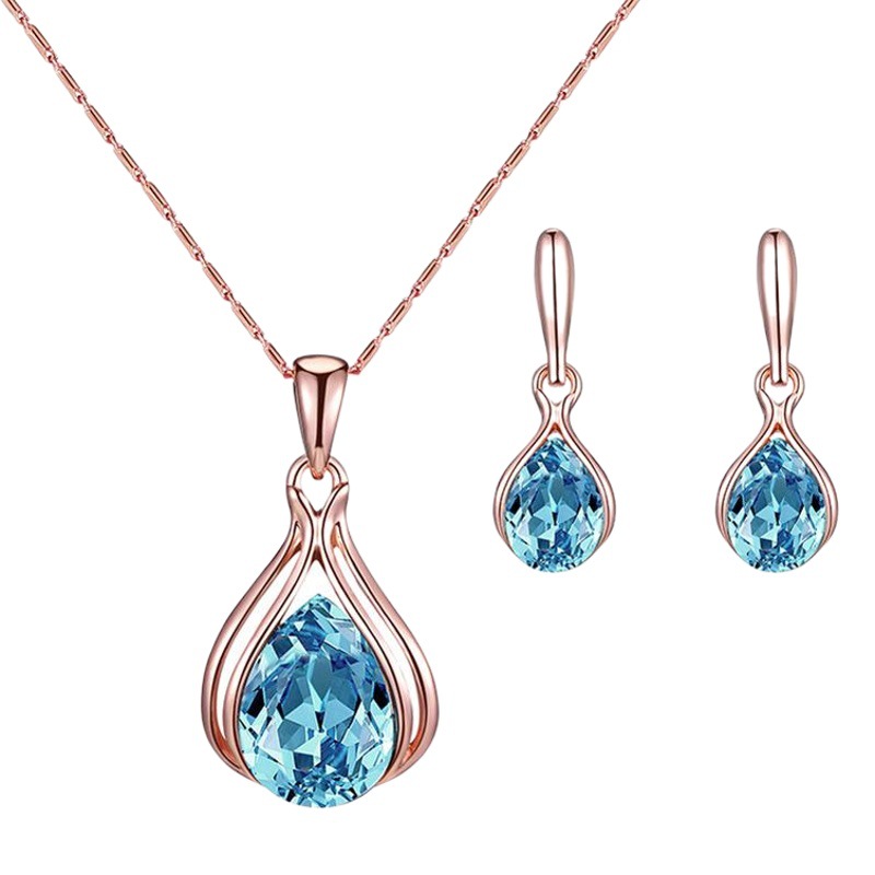 Comercio exterior transfronterizo deseo de moda mujer azul verde rojo gota collar pendientes traje joyería al por mayor