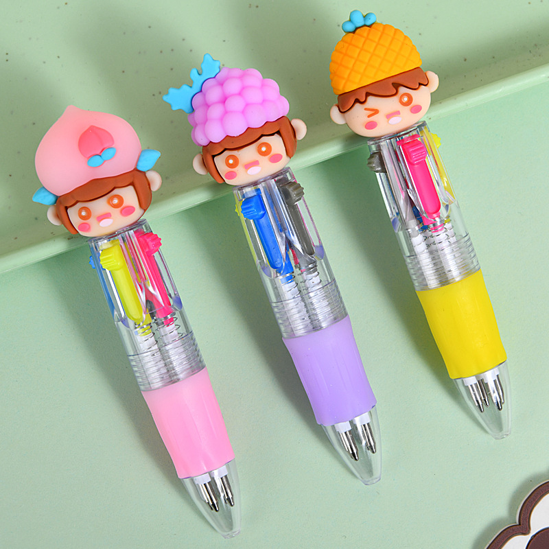 Bonita gorra de fruta niña mini dibujos animados bolígrafo de cuatro colores bolígrafo multicolor bolígrafo de cuentas de mano estudiantes premios papelería al por mayor