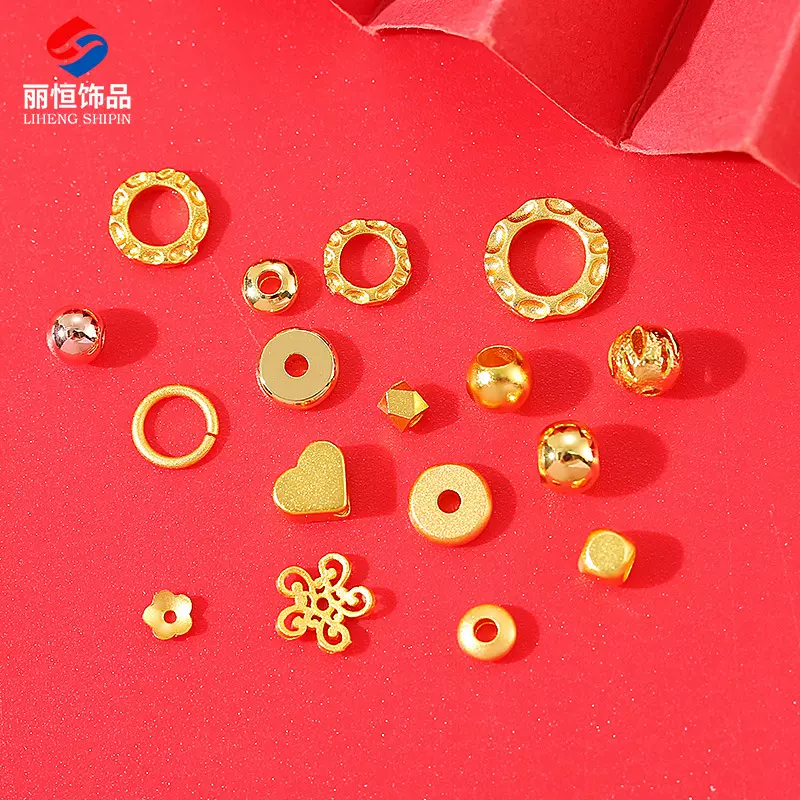 铜镀金手绳饰品串珠古法沙金算盘隔珠手链镂空珠子项链diy小配件
