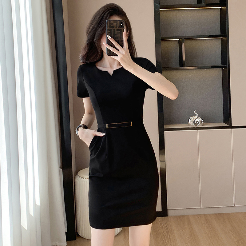 Professional Short-Sleeved Dress for Women Summer Thin Hotel Front Desk Reception Slim Work Clothes Elegant Jewelry Store Work Clothes