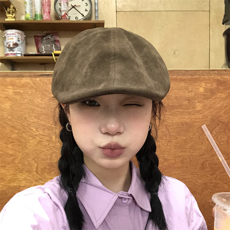 【雅丹风穿搭】巧克力色系麂皮绒复古前进帽秋冬百搭雅痞老爹帽潮|undefined
