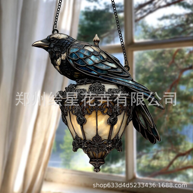 独立站新品万圣节装饰乌鸦哥特式灯笼2D亚克力吸灯黑暗学术之家|undefined