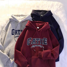 美式重磅硬挺连帽休闲卫衣男秋冬季加绒加厚宽松情侣潮牌运动外套