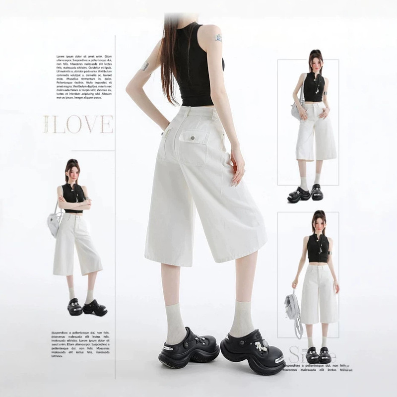 Straight-Leg Cropped Jeans for Women, Summer Thin Style, Loose Fit, Petite Size, Slimming, Casual Versatile Wide-Leg Mid-Length Pants Straight-Leg Cropped Jeans for Women, Summer Thin Style, Loose Fit, Petite Size, Slimming, Casual Versatile Wide-Leg Mid-Length Pants