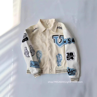 High Quality Wool Leather Sleeve Baseball Suit 25 Autumn and Winter Towel Embroidered Loose All-match Unisex Coat