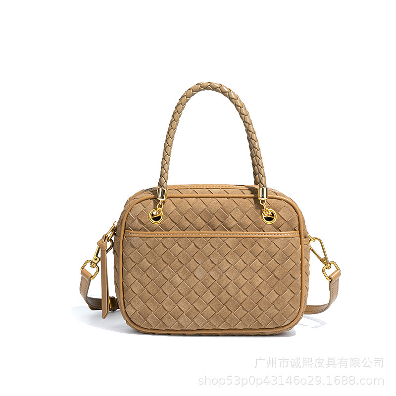 2025新款豆腐包女麂皮绒编织包复古时尚保龄球包单肩斜挎包小方包|undefined