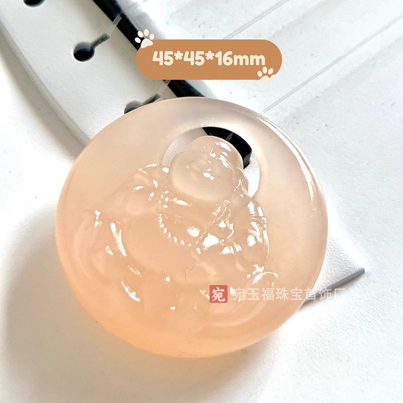 공장 도매 아프간 옥 연꽃 뿌리 분말 중공 MAITREYA 펜던트 여성의 파란색 흰색 웃음 부처님 옥 펜던트 목걸이