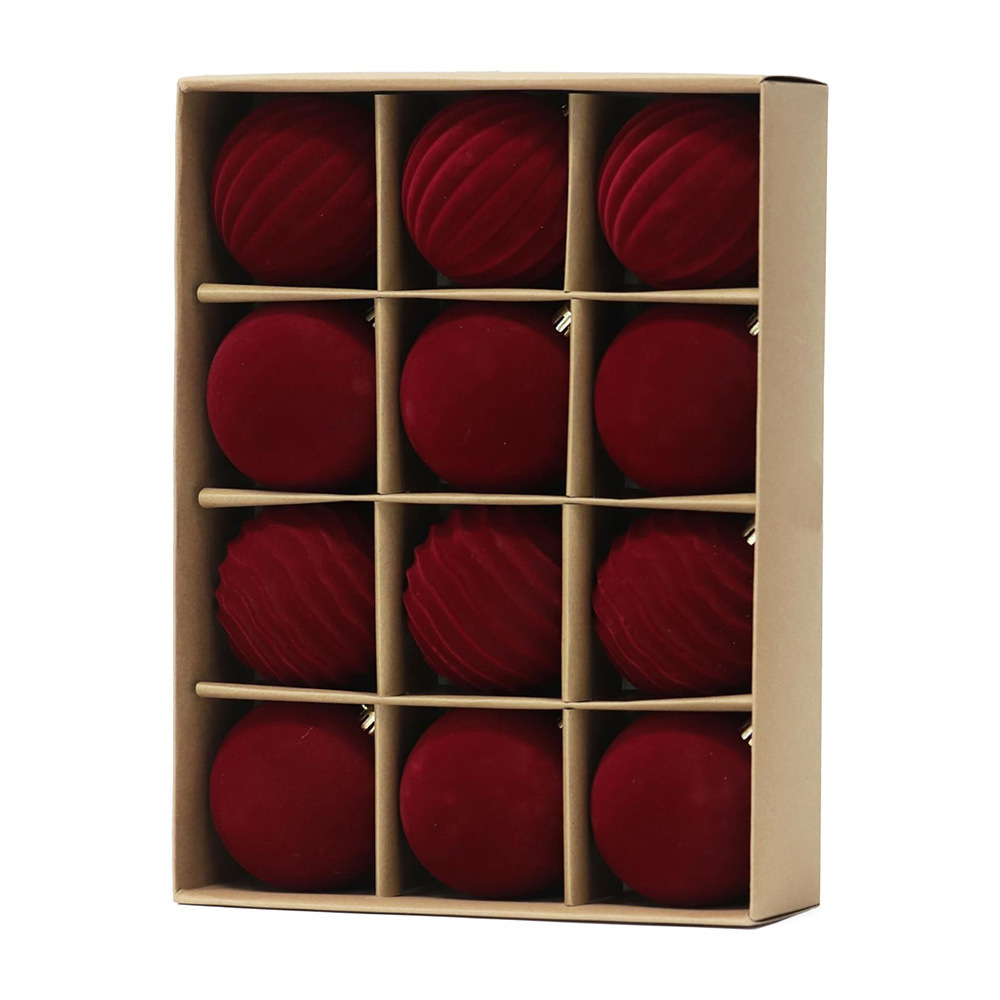 Conjunto de enfeites de Natal aveludados – 12 peças de decoração de pelúcia nas cores vinho, verde militar e café (6 cm e 8 cm) para decoração natalina._voghion.com