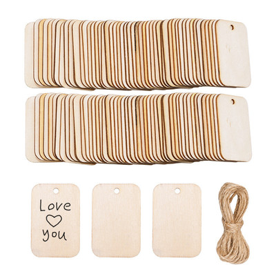 Cross border 52*34MM woodiness label Wood pieces manual DIY Wooden tag goods in stock Christmas decorate Hemp rope