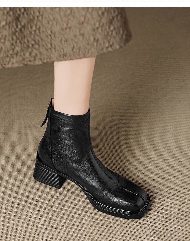 Bốt ngắn nữ mũi vuông da bò gót dày 6 cm khóa kéo sau — Màu nâu (lớp lót nhung 6cm) có sẵn hàng, Màu nâu (lớp lót đơn 6cm) có sẵn, Màu đen (lớp lót nhung 6cm) có sẵn hàng, Màu đen (lớp lót đơn 6cm) có sẵn hàng chi tiết 17