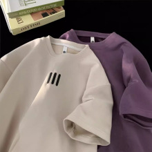 麂皮绒2024美式重磅t恤男潮牌夏季高街oversize半袖复古刺绣短袖