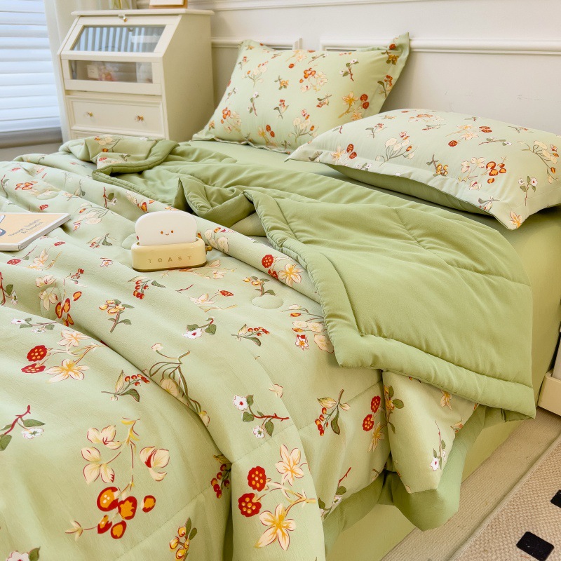 Edredón fresco de verano de hilo de doble capa Edredón de aire acondicionado simple y doble Edredón fino de verano para niños de verano Edredón lavable a máquina