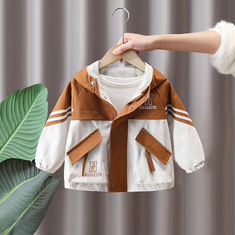 7665 ropa para niños chaqueta de primavera para niños 2025 nueva gabardina con capucha para niños ropa de primavera y otoño color a juego ropa de moda primavera