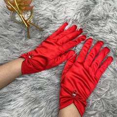 Factory Direct Supply Simple Satin Beaded Elastic Satin Gloves Fashion Headscarf Wedding Dress Accessories Gloves