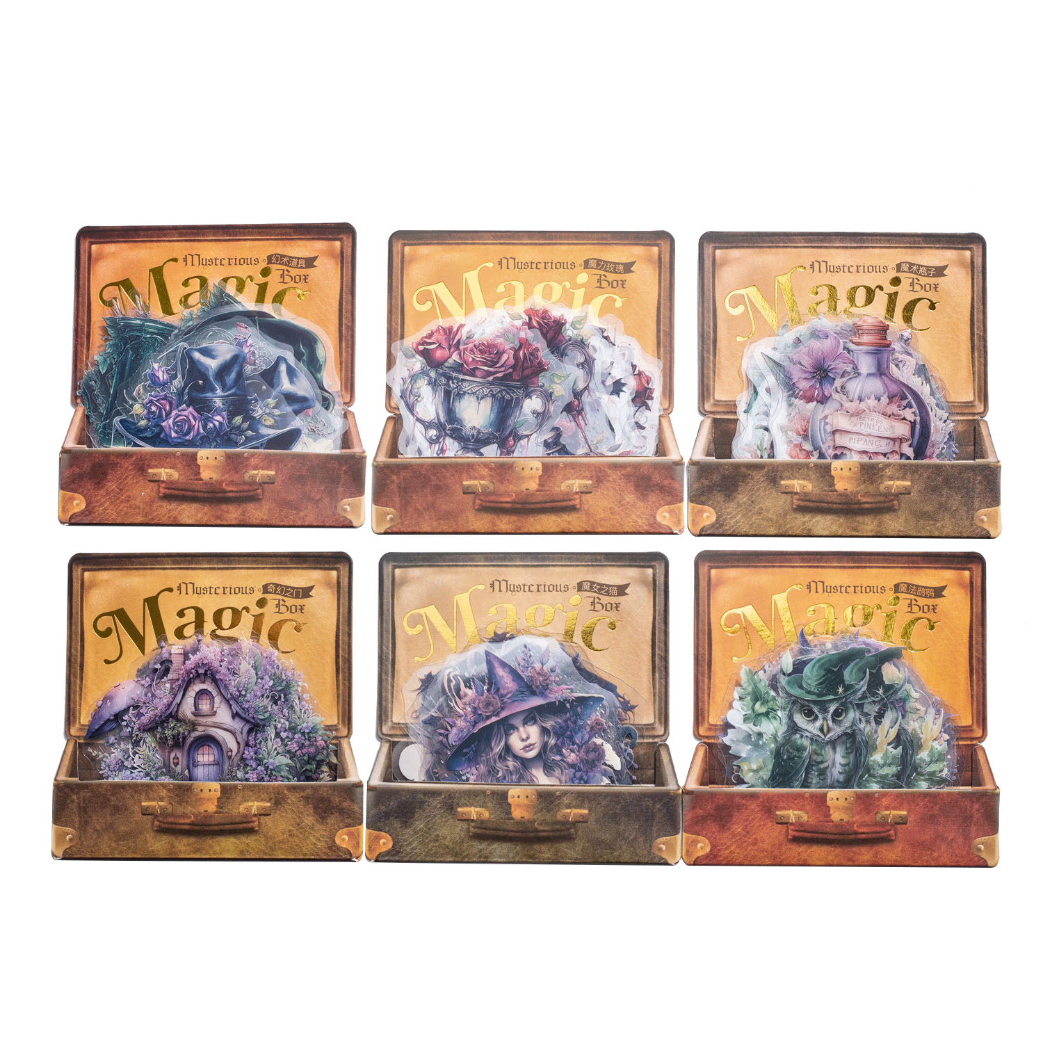 Bolsa de etiqueta de PET de estilo gótico transfronterizo Mojing misteriosa caja mágica serie retro Diario material 20 piezas en 6 tipos