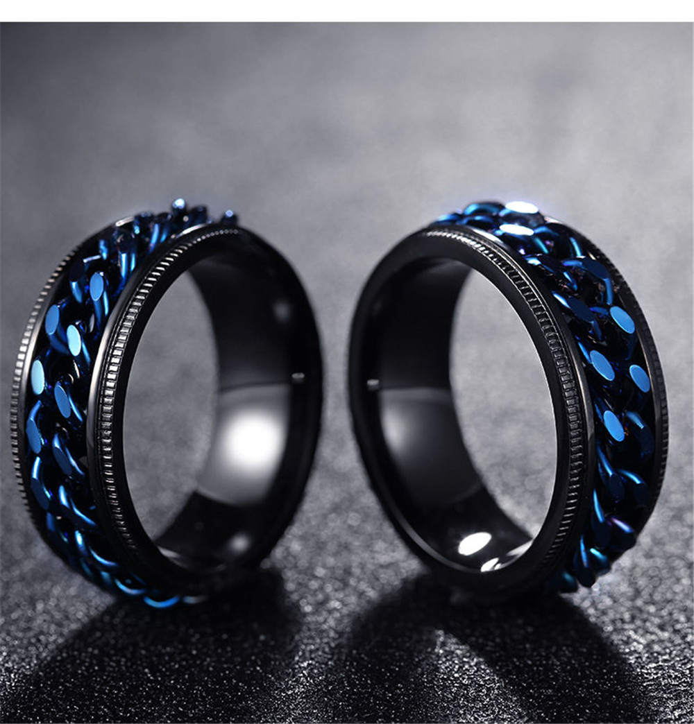 [small wholesale] cross border hot selling stainless steel embossed rotating chain ring simple and fashionable titanium steel ring