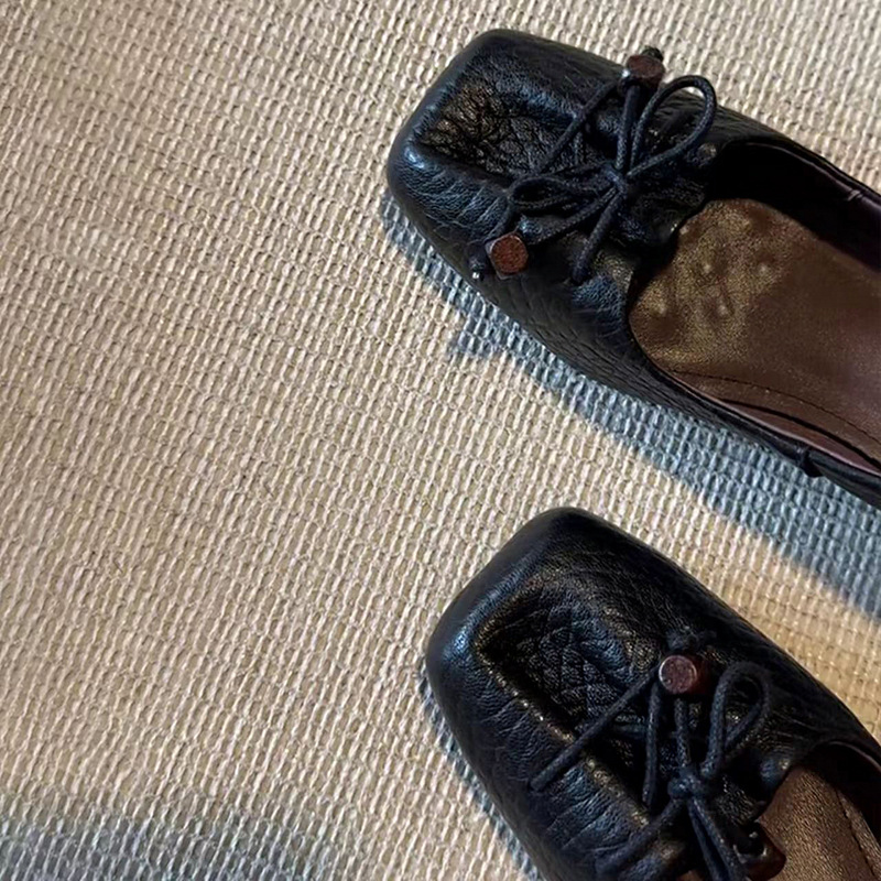 羊皮版~复古蝴蝶结内增高玛丽珍女鞋浅口一脚蹬通勤方头气质单鞋|undefined