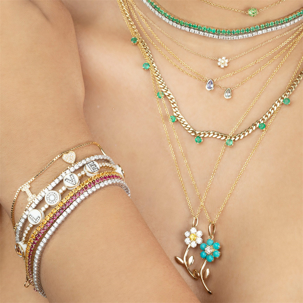 cute simple flower necklace contrast color pendant copper necklace