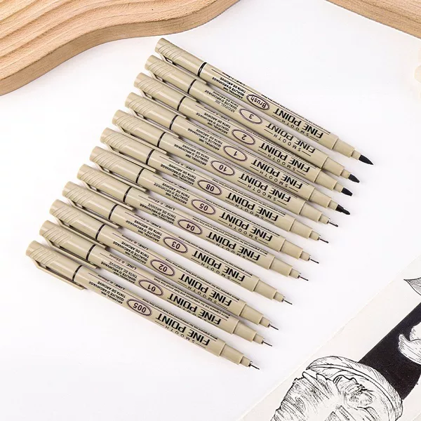 Art Liner Pens in Various Sizes, Needle Tip Pens for Hand-Drawn Comics, Drawing, and Design, Quick-Drying, Water-Resistant, and Fade-Resistant for Art Use