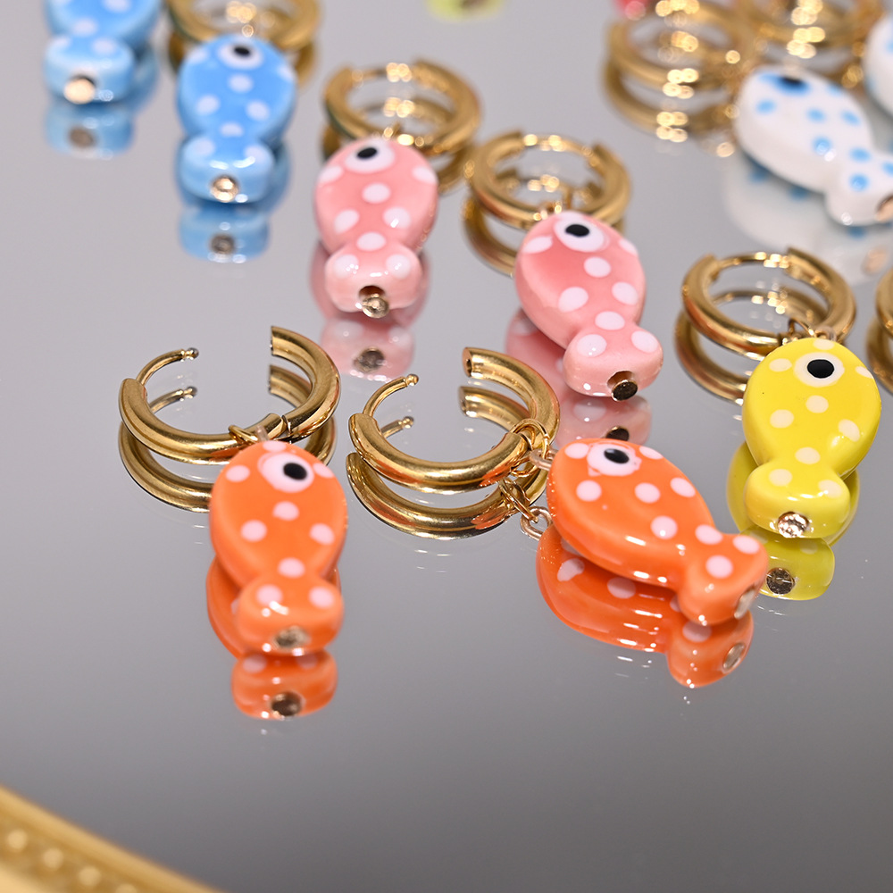 1 Pair Cute Sweet Fish 304 Stainless Steel Ceramics Drop Earrings display picture 3