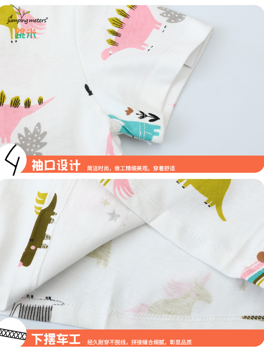 Summer European and American style cartoon children's princess skirt short sleeve cotton dinosaur pattern girls dress distribution