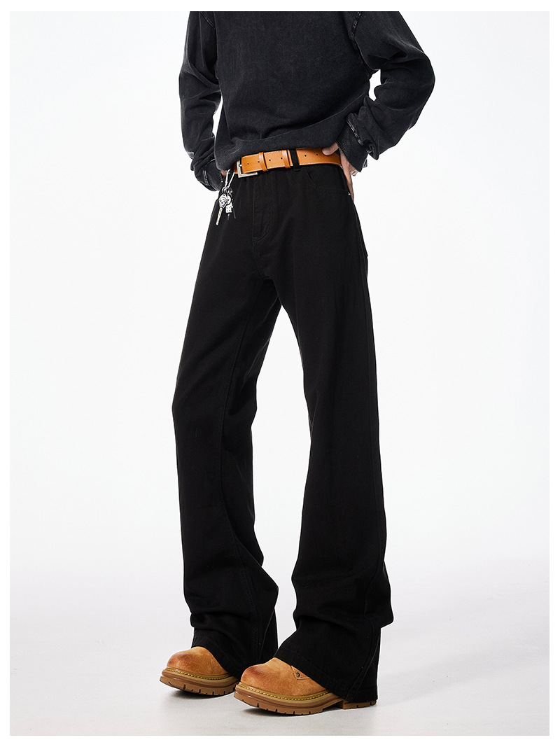 Paris Bootcut Black Scimitar Jeans Men's Spring And Autumn New Loose Cleanfit Micro Straight Pants_viptrois.com