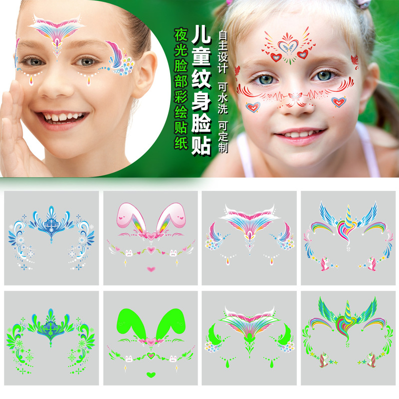 Cute Cartoon Children's Face Stickers Waterproof and Sweatproof Luminous Tattoo Stickers Set Watch Arm Face Stickers