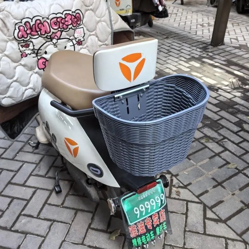 电动车后置车筐摩托车后尾挂篮置物加大书包神器车篓靠背菜篮子|undefined